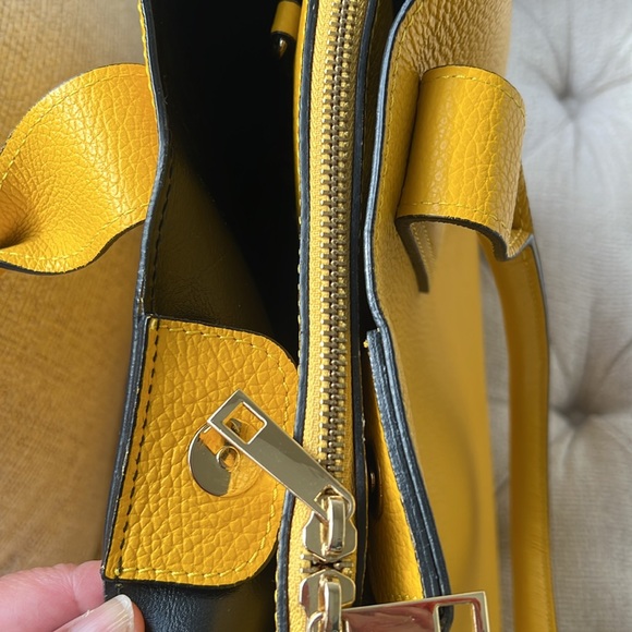 Yellow Genuine Leather Top Handle Handbag - Picture 6 of 13